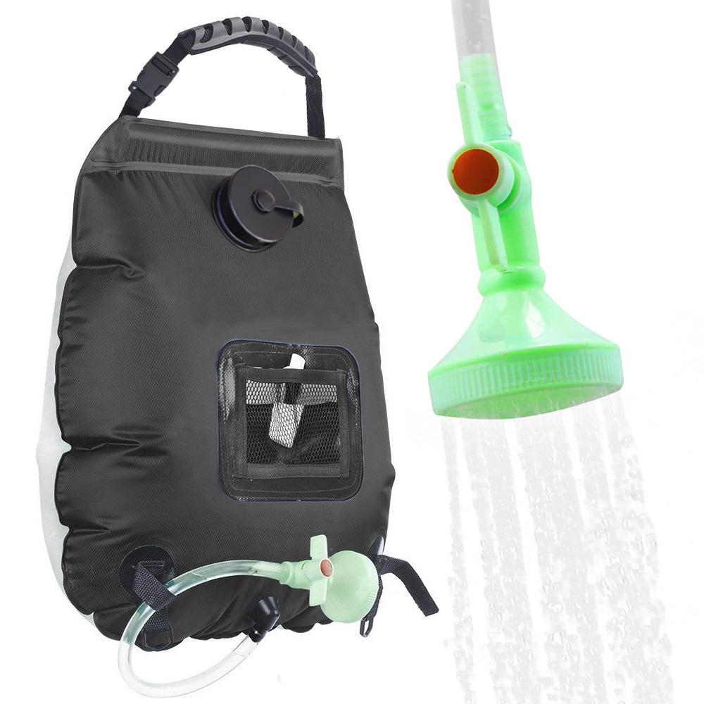 Black Portable Solar Camping Shower Bag 20L 5 Gallon Water Capacity Outdoor Bathing Bag with Removable Hose and Shower Head - Image 1