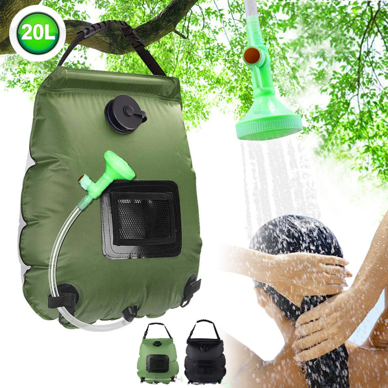 Black Portable Solar Camping Shower Bag 20L 5 Gallon Water Capacity Outdoor Bathing Bag with Removable Hose and Shower Head - Image 2