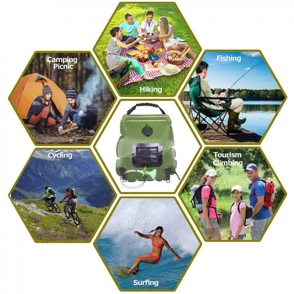 Black Portable Solar Camping Shower Bag 20L 5 Gallon Water Capacity Outdoor Bathing Bag with Removable Hose and Shower Head - Image 3