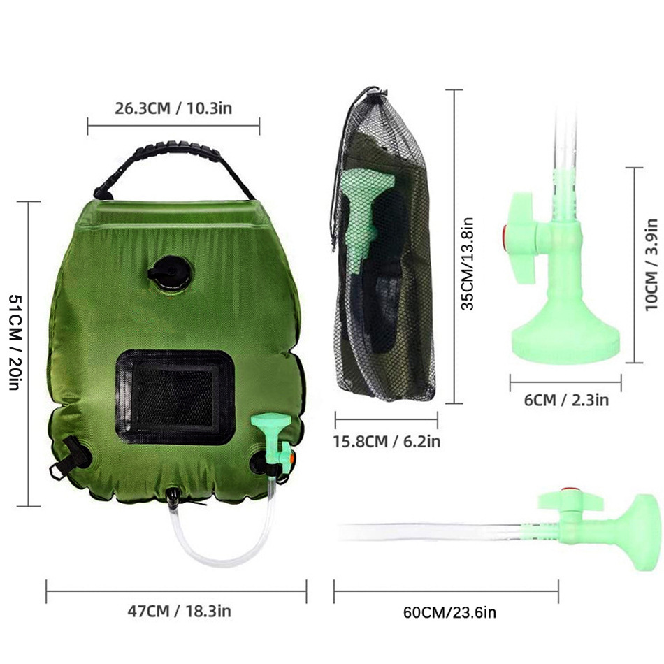 Black Portable Solar Camping Shower Bag 20L 5 Gallon Water Capacity Outdoor Bathing Bag with Removable Hose and Shower Head - Image 4