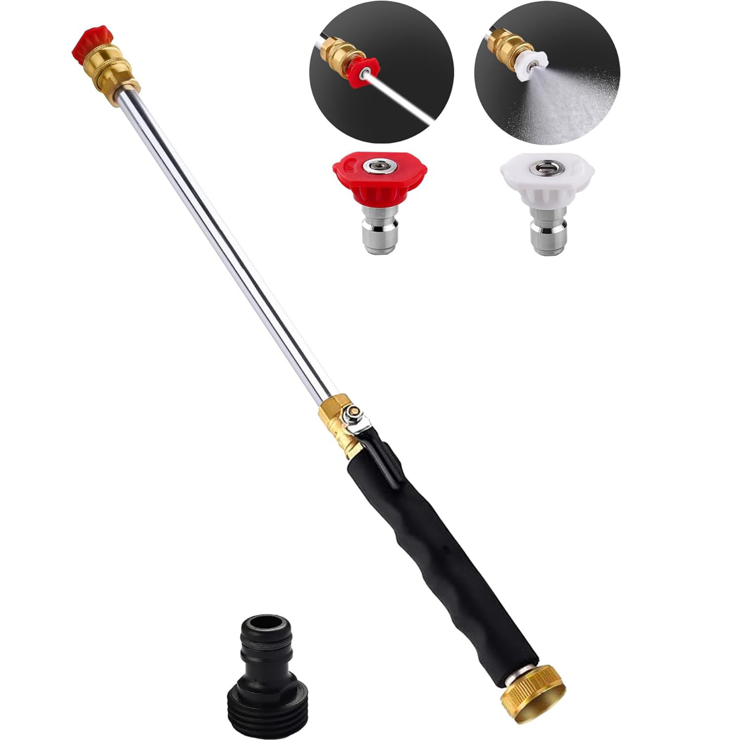 Black High Pressure Washer Gun with 2 Spray Nozzles 19inch Long Wand Metal Garden Hose Sprayer for Car Wash Window Cleaning and Watering - Image 1