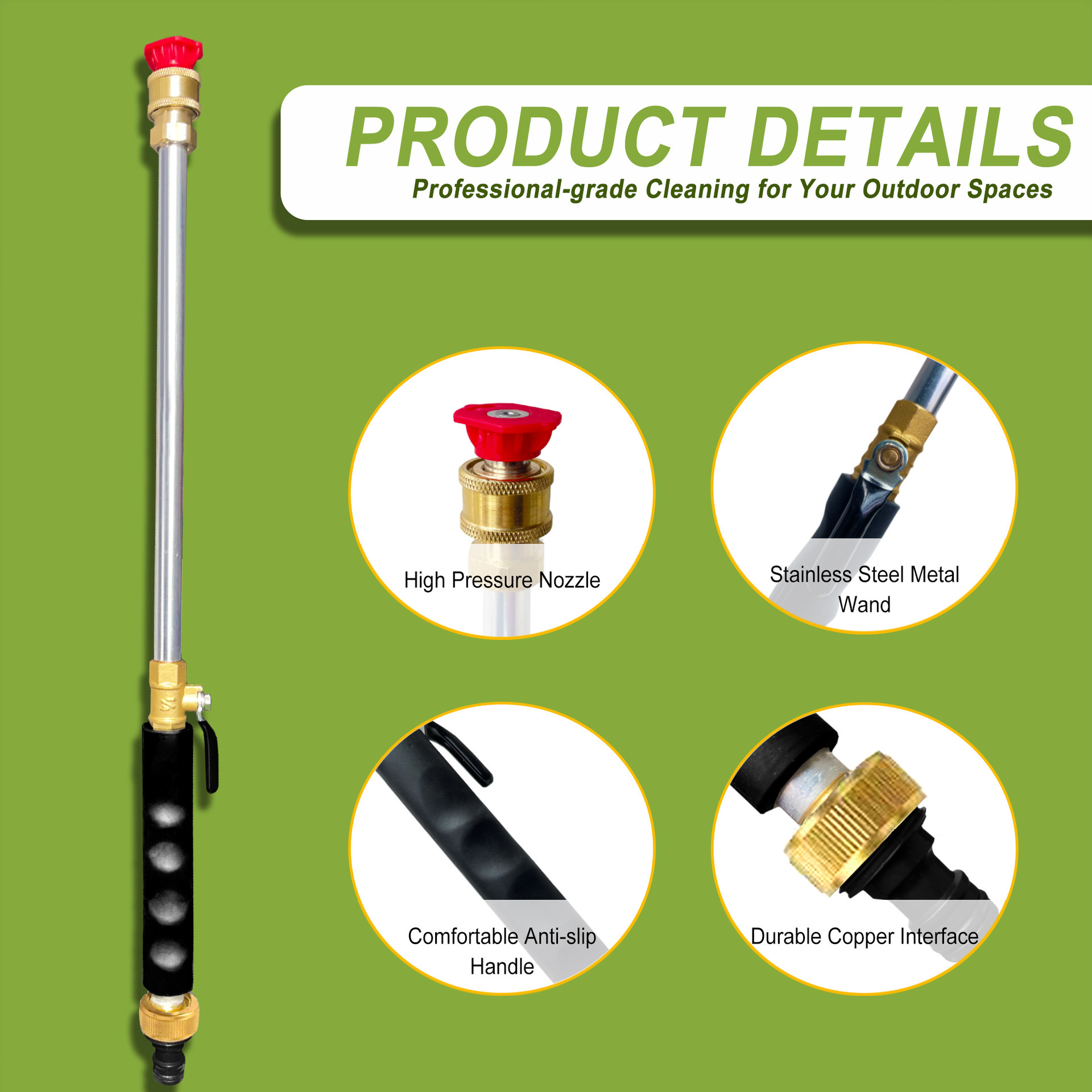 Black High Pressure Washer Gun with 2 Spray Nozzles 19inch Long Wand Metal Garden Hose Sprayer for Car Wash Window Cleaning and Watering - Image 2