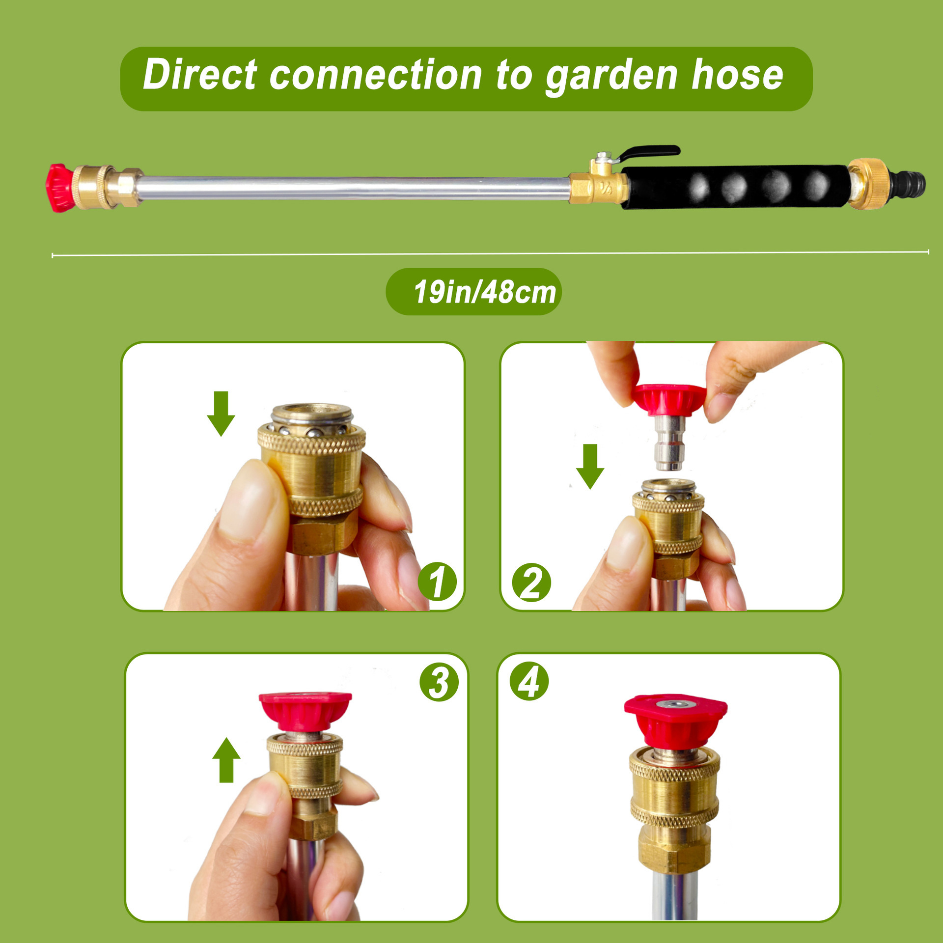 Black High Pressure Washer Gun with 2 Spray Nozzles 19inch Long Wand Metal Garden Hose Sprayer for Car Wash Window Cleaning and Watering - Image 3