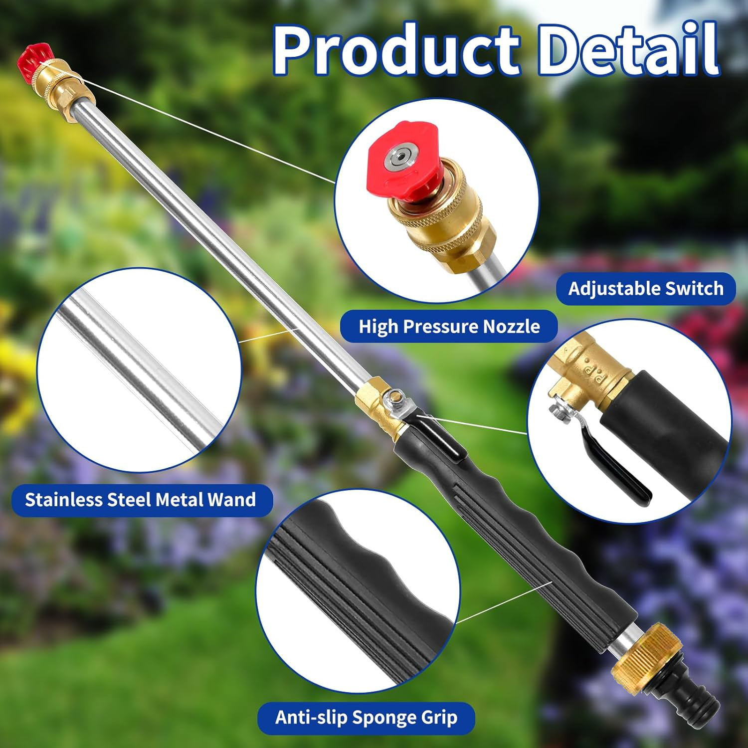 Black High Pressure Washer Gun with 2 Spray Nozzles 19inch Long Wand Metal Garden Hose Sprayer for Car Wash Window Cleaning and Watering - Image 4