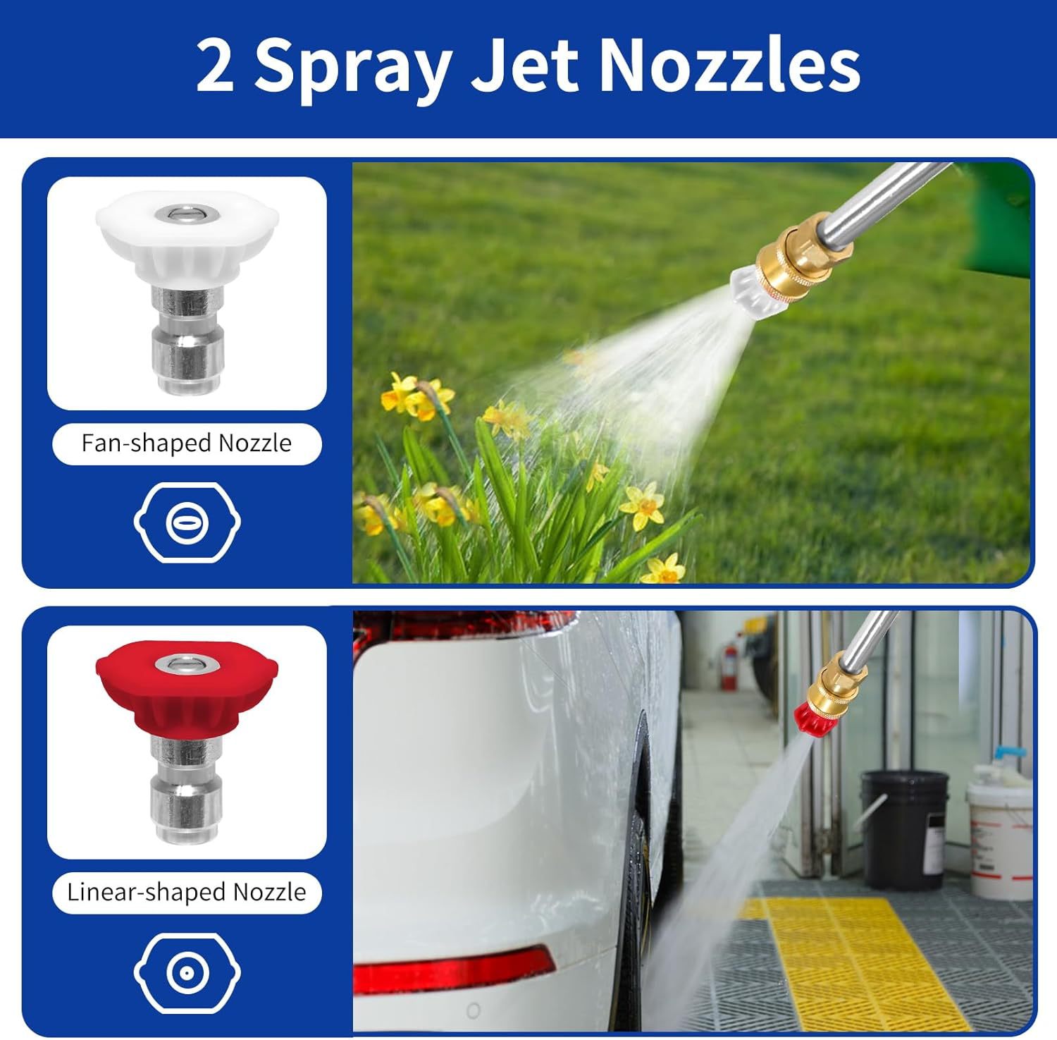 Black High Pressure Washer Gun with 2 Spray Nozzles 19inch Long Wand Metal Garden Hose Sprayer for Car Wash Window Cleaning and Watering - Image 6
