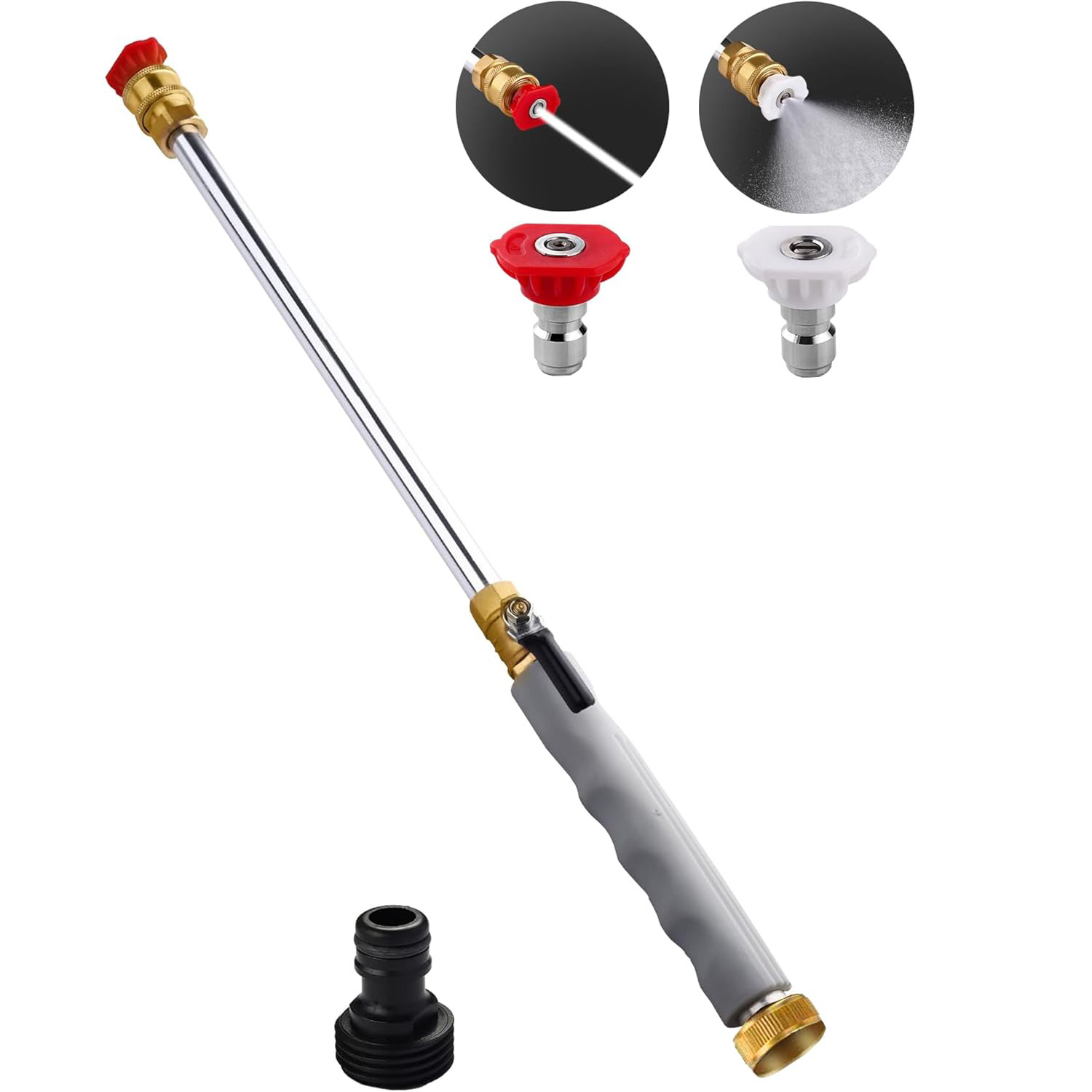 Grey High Pressure Washer Gun with 2 Spray Nozzles 19inch Long Wand Metal Garden Hose Sprayer for Car Wash Window Cleaning and Watering - Image 1