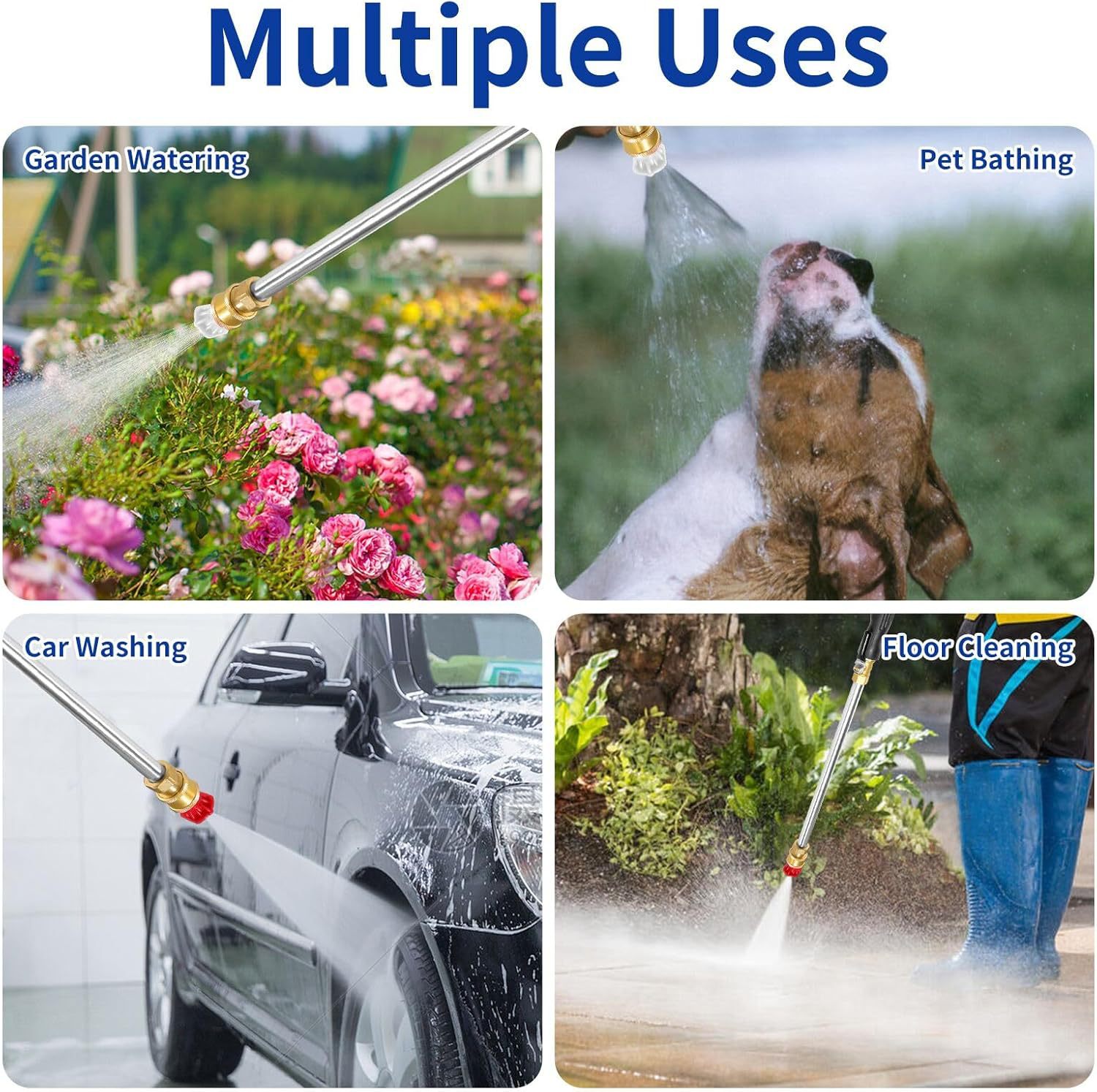 Grey High Pressure Washer Gun with 2 Spray Nozzles 19inch Long Wand Metal Garden Hose Sprayer for Car Wash Window Cleaning and Watering - Image 5