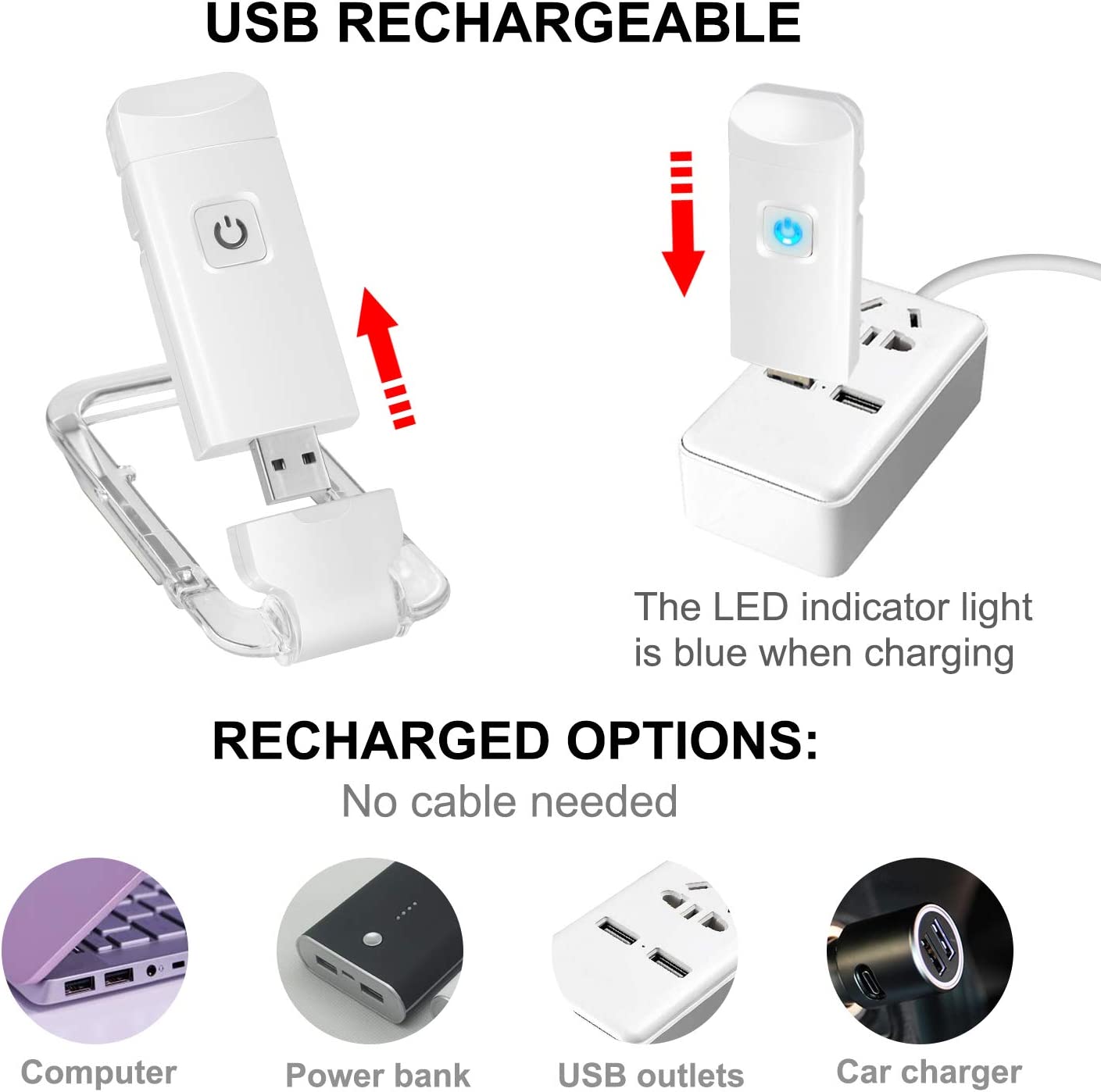 2-PCS Blue Mini USB Rechargeable LED Book Light Eye Protection Reading Lamp with Adjustable Clip and Brightness for Kids Students Travel - Image 4