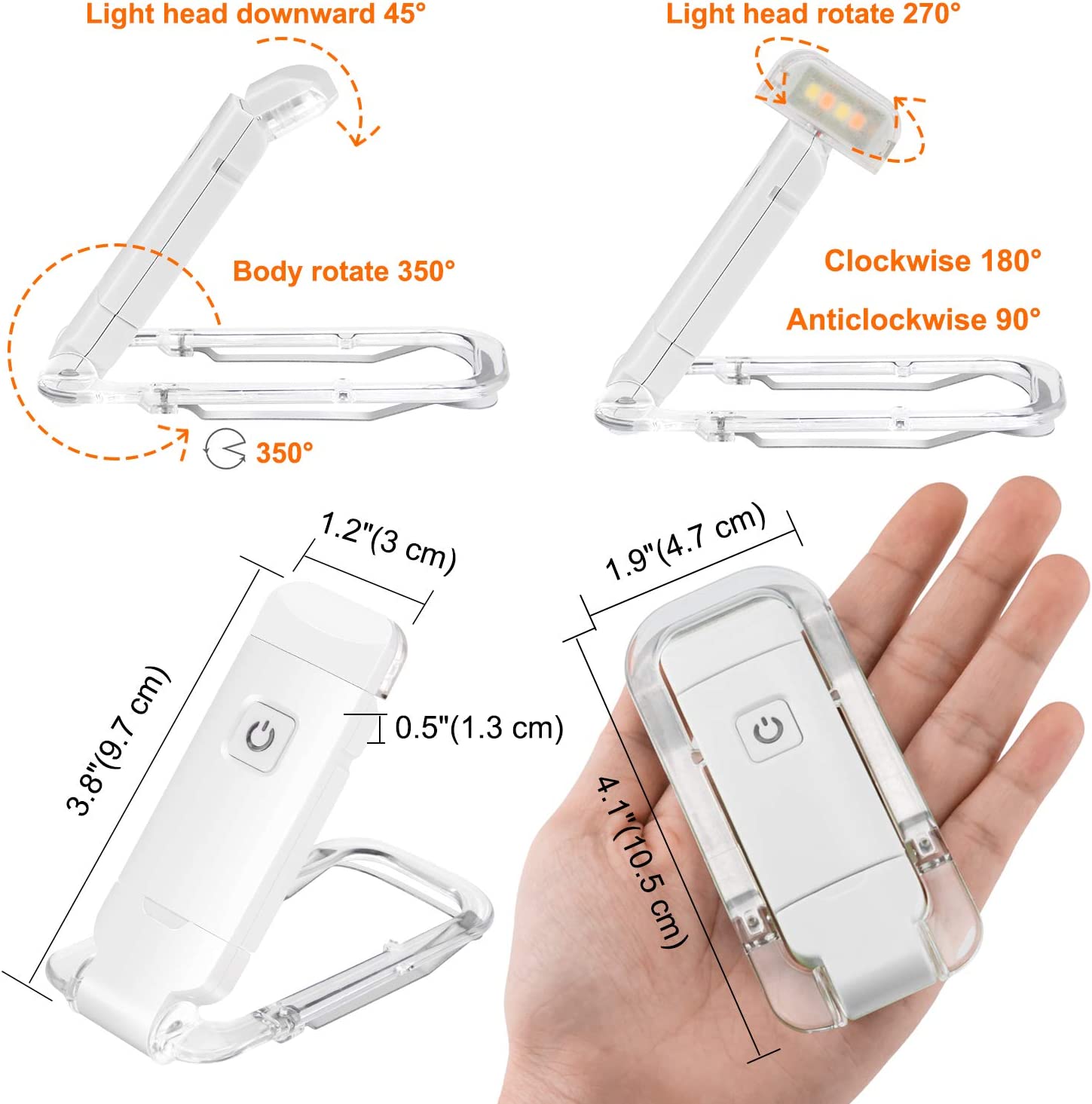 2-PCS Green Mini USB Rechargeable LED Book Light Eye Protection Reading Lamp with Adjustable Clip and Brightness for Kids Students Travel - Image 5