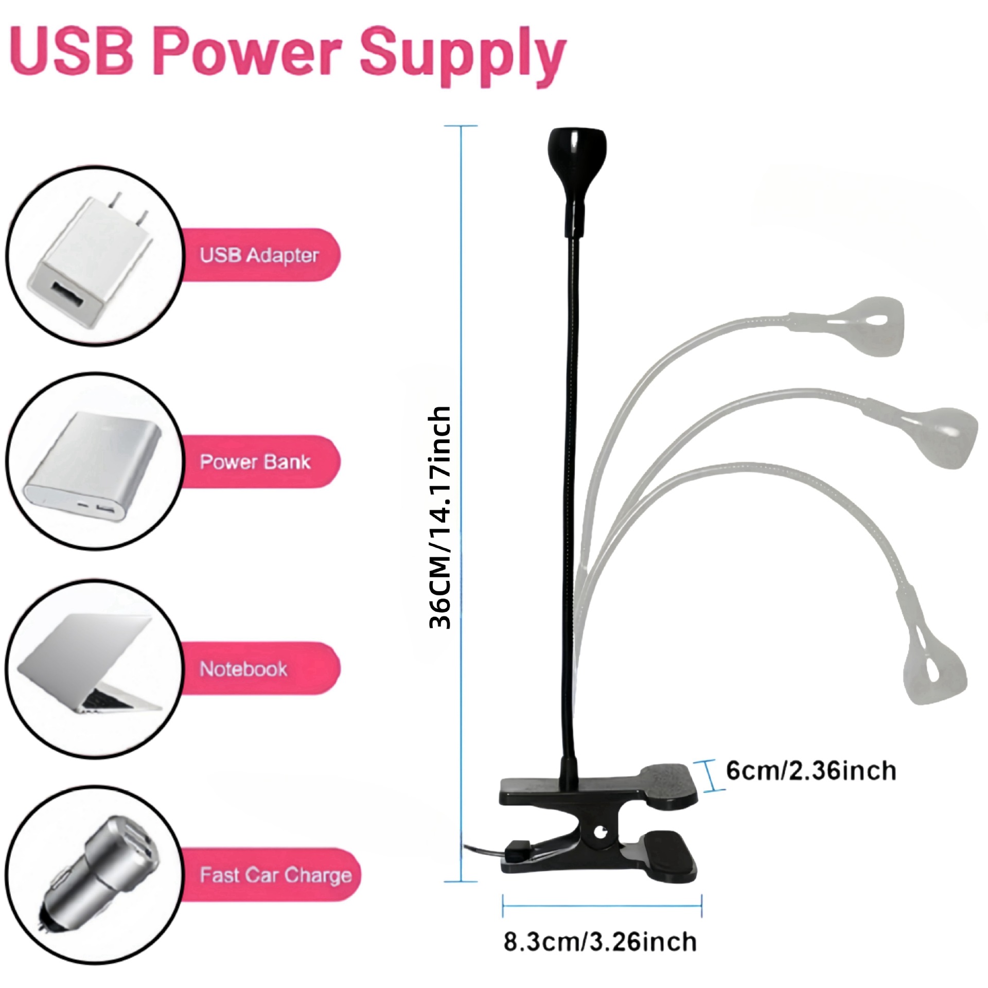 Pink 3W UV LED Gel Nail Curing Lamp Clip On Flexible Gooseneck Light 4 Brightness Levels for Gel Polish and Resin Curing - Image 2