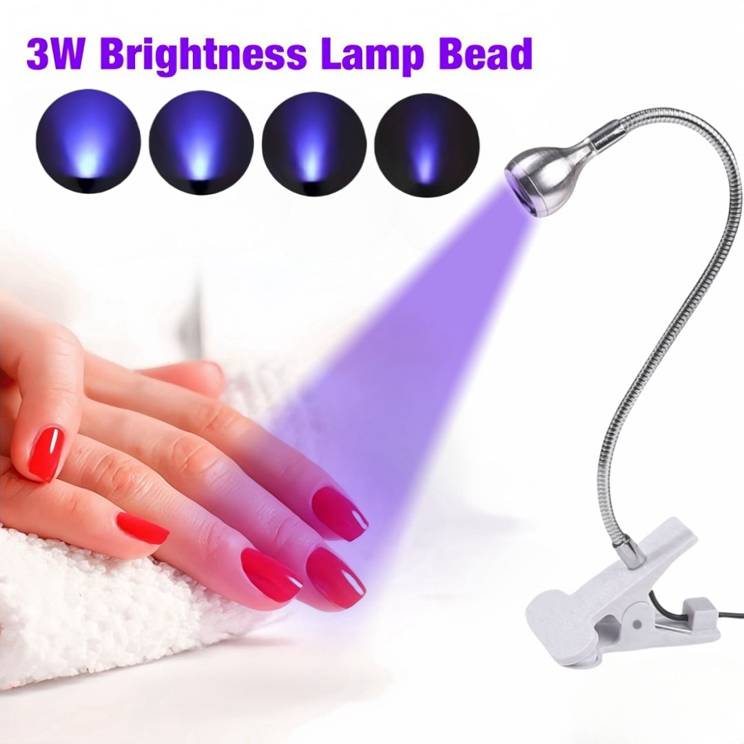 Silver 3W UV LED Gel Nail Curing Lamp Clip On Flexible Gooseneck Light 4 Brightness Levels for Gel Polish and Resin Curing - Image 1