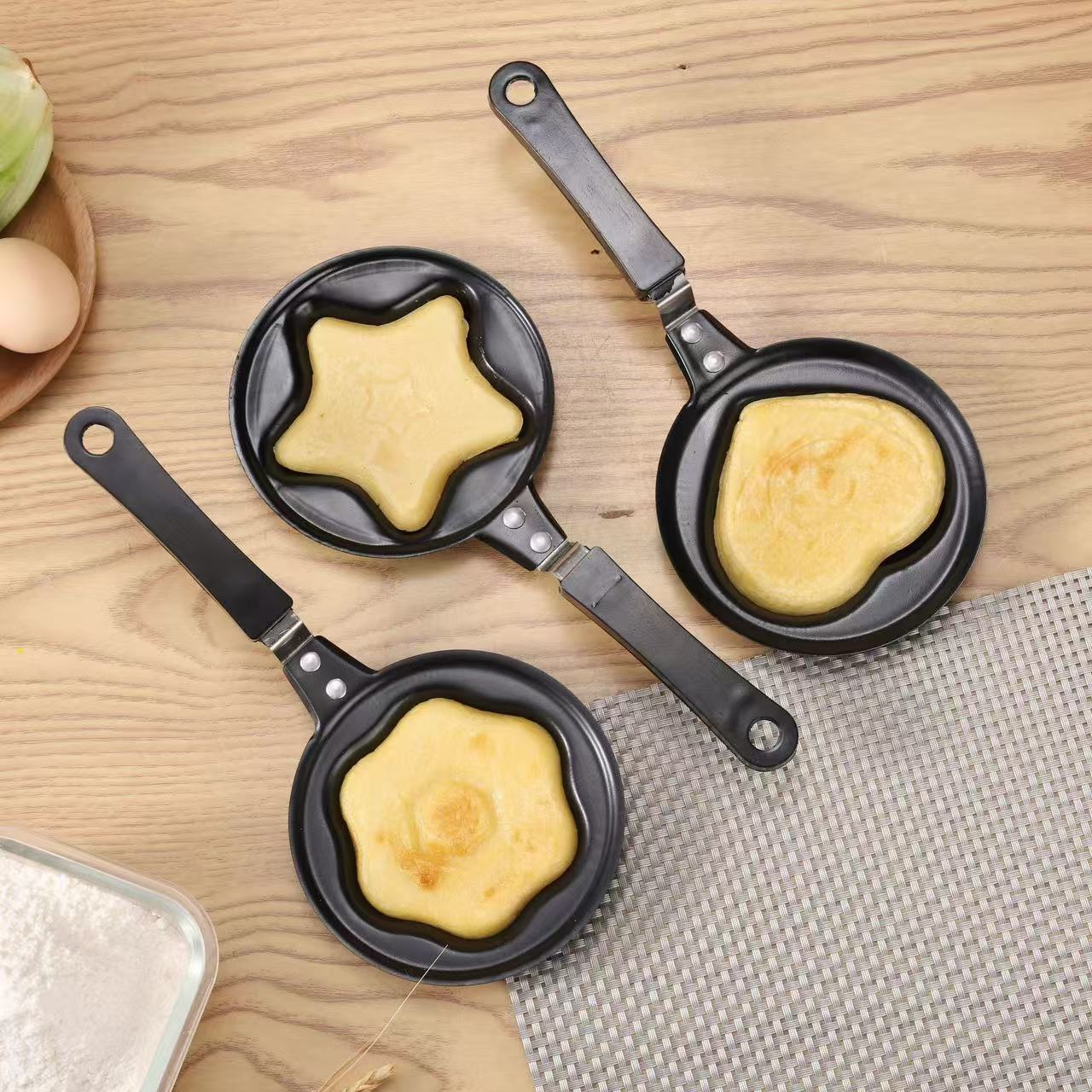 3-PCS Mini Non-Stick Egg Frying Pan Cartoon Shaped Omelette Cooker Mould for Breakfast Pancakes and Creative Cooking(Five-pointed star + heart + plum blossom) - Image 1