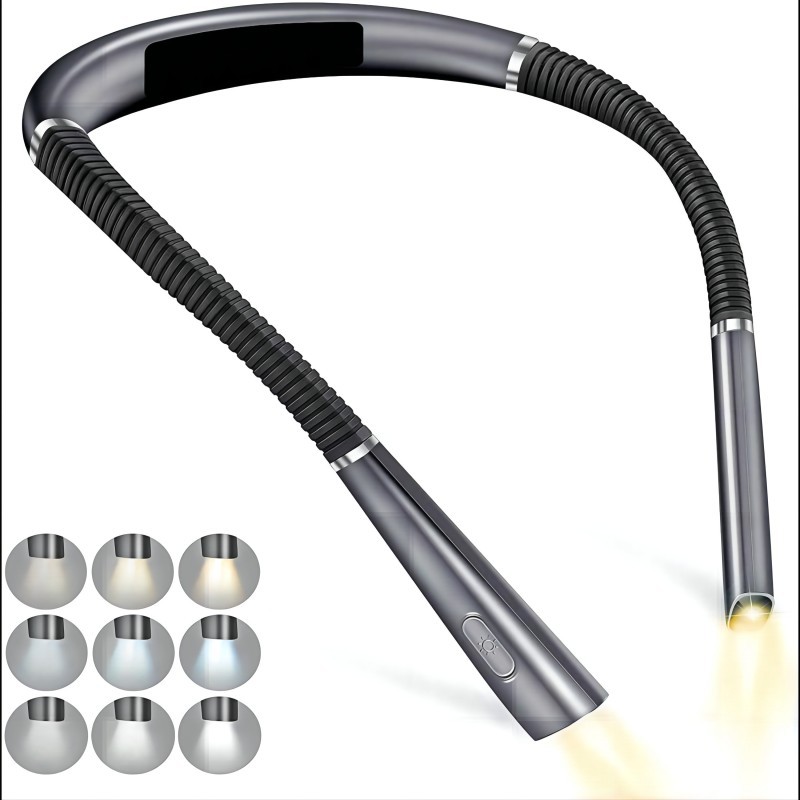 Grey Hands-Free USB Rechargeable Neck Reading Light 3 Colour Modes Flexible LED Book Lamp for Night Reading Knitting Repairing - Image 1