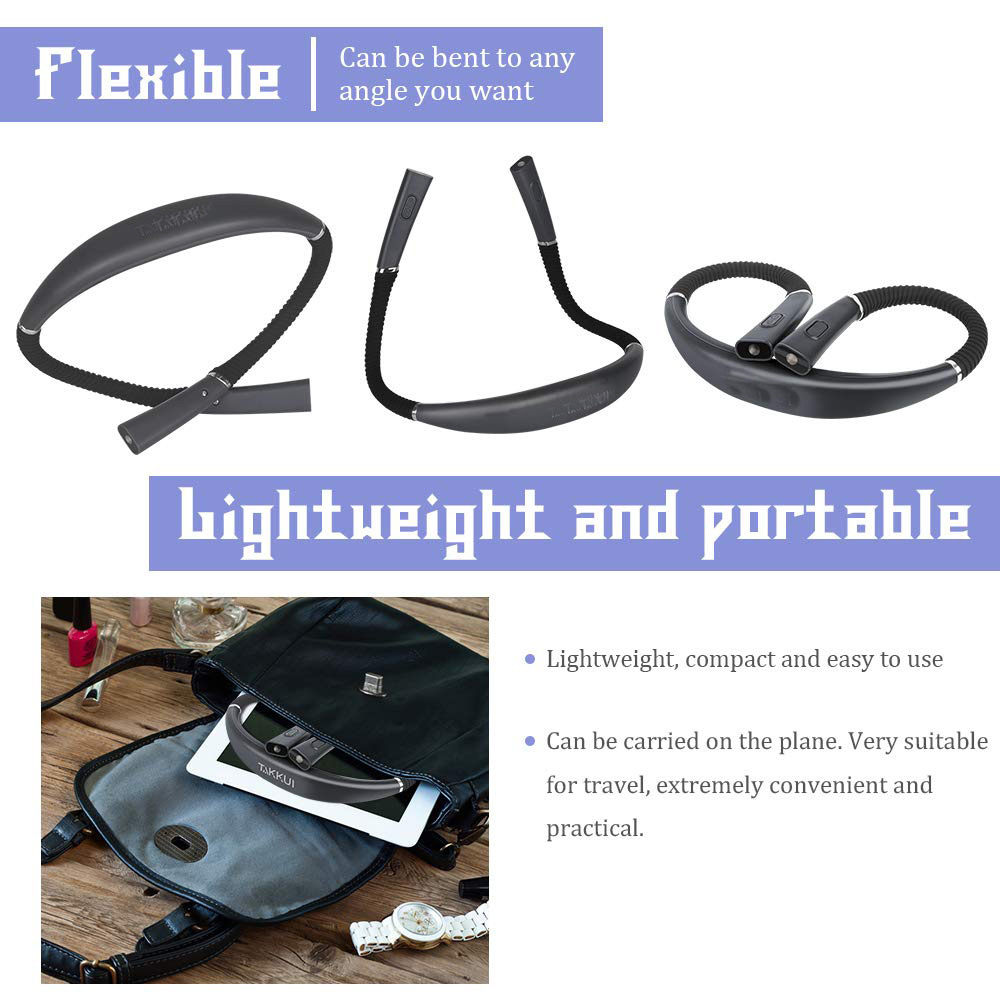Grey Hands-Free USB Rechargeable Neck Reading Light 3 Colour Modes Flexible LED Book Lamp for Night Reading Knitting Repairing - Image 4
