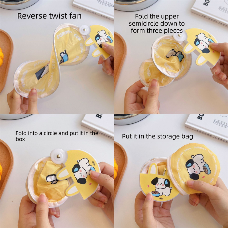 5 Pack Blue Seaside Bear Cute Cartoon Folding Hand Fans Portable Mini Circular Fans 20x24cm for Aussie Summer Outdoor Travel with Matching Storage Pouches for Kids and Adults - Image 2