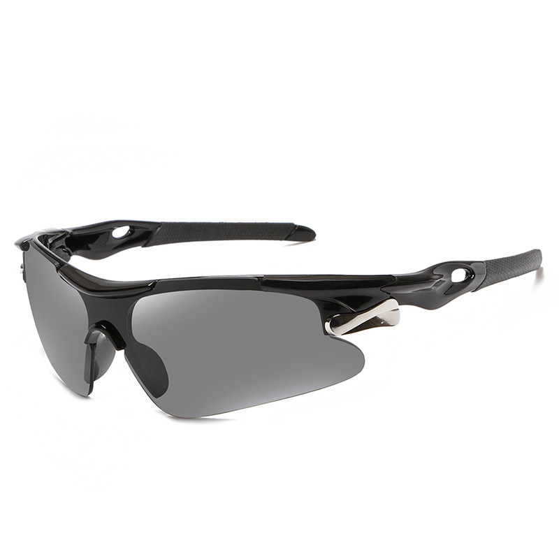 2-PCS Bright black frame with grey lenses Men's Sports Cycling Sunglasses Windproof PC Frame Wrap Around Design for Riding Fishing Running Reliable Outdoor Protection Australian Style - Image 1