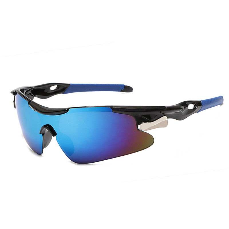 2-PCS Bright black frame with blue mercury Men's Sports Cycling Sunglasses Windproof PC Frame Wrap Around Design for Riding Fishing Running Reliable Outdoor Protection Australian Style - Image 1