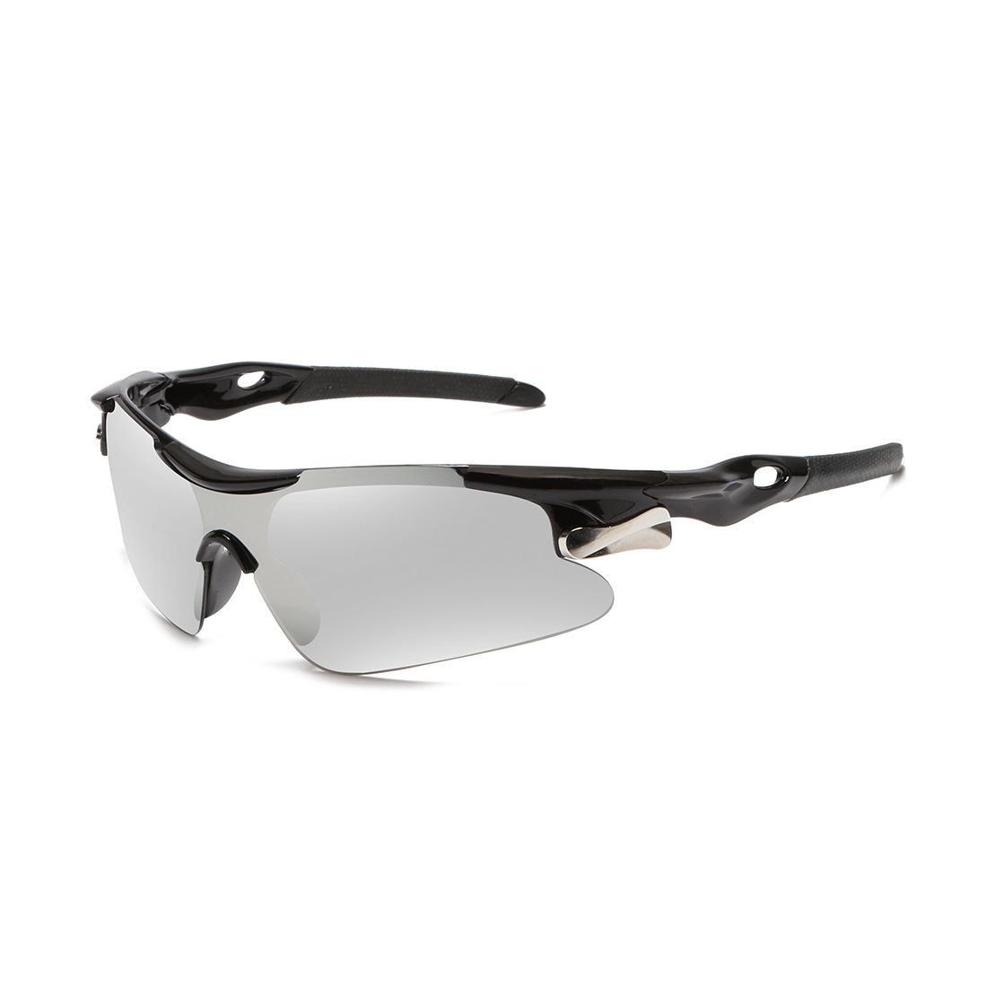 2-PCS Bright black frame with white mercury Men's Sports Cycling Sunglasses Windproof PC Frame Wrap Around Design for Riding Fishing Running Reliable Outdoor Protection Australian Style - Image 1