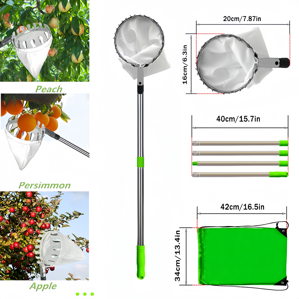 Green Telescopic Fruit Picker Tool with Stainless Steel Extension Pole Carbon Steel Head and Large Bag for Apples Peaches Oranges Australian Home Orchards(4.0m) - Image 2