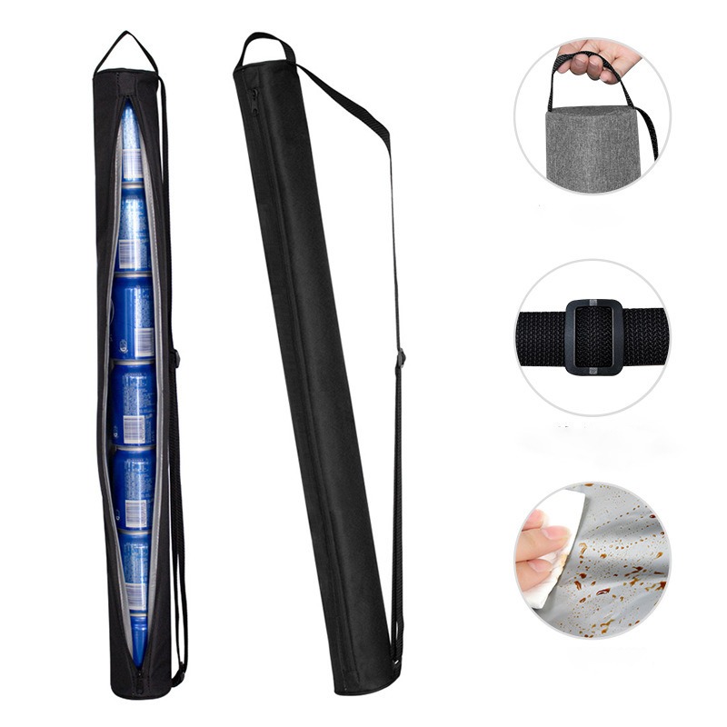 Black Insulated Golf Beer Cooler Bag Cylindrical Tube Design with PEVA Lining 83cm Portable Crossbody Shoulder Strap for Australian Golf and BBQs - Image 3