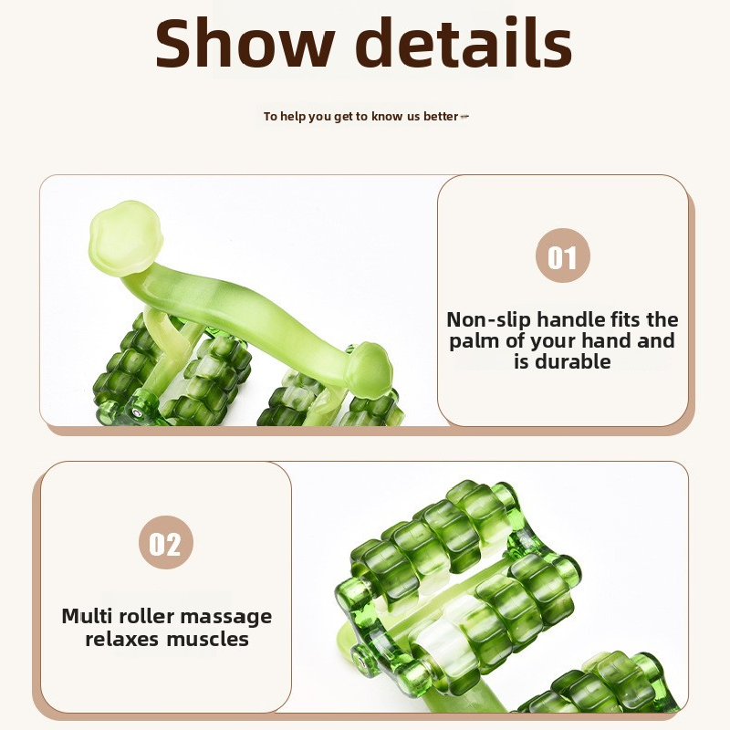 2-Pcs Green Manual Roller Massager Handheld Full Body Relaxation Tool for Back Waist Legs Moon Car Design Ergonomic Deep Tissue Massage for Australian Homes - Image 3
