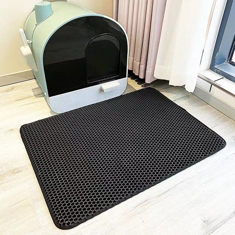 2-PCS Black Double Layer Cat Litter Mat Honeycomb Design Waterproof EVA Trapping Mat for Litter Box Tracking Control 40x50cm Easy Clean Australian Pet Supplies - Image 1
