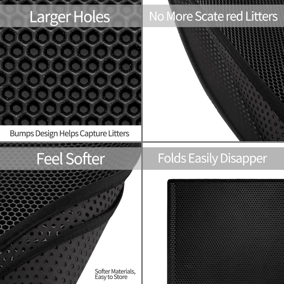 2-PCS Black Double Layer Cat Litter Mat Honeycomb Design Waterproof EVA Trapping Mat for Litter Box Tracking Control 40x50cm Easy Clean Australian Pet Supplies - Image 4