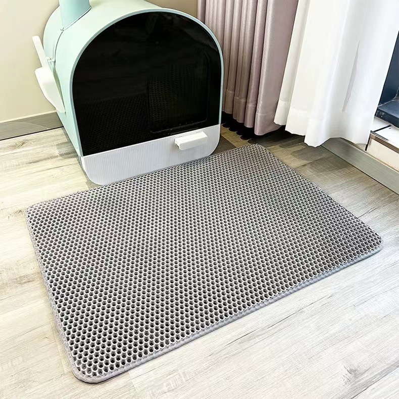 2-PCS Grey Double Layer Cat Litter Mat Honeycomb Design Waterproof EVA Trapping Mat for Litter Box Tracking Control 40x50cm Easy Clean Australian Pet Supplies - Image 1