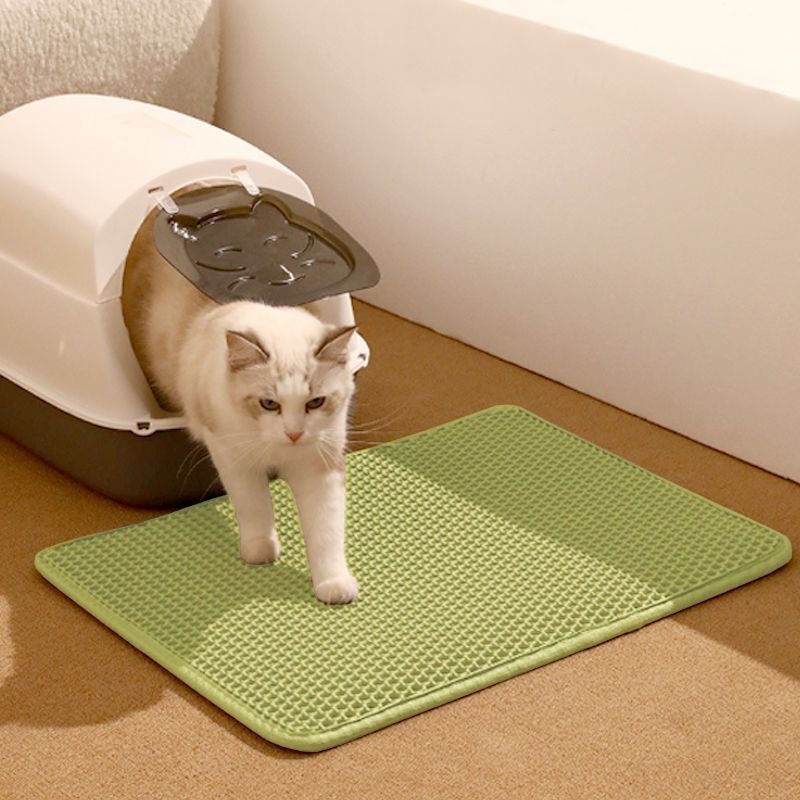 2-PCS Green Double Layer Cat Litter Mat Honeycomb Design Waterproof EVA Trapping Mat for Litter Box Tracking Control 40x50cm Easy Clean Australian Pet Supplies - Image 1