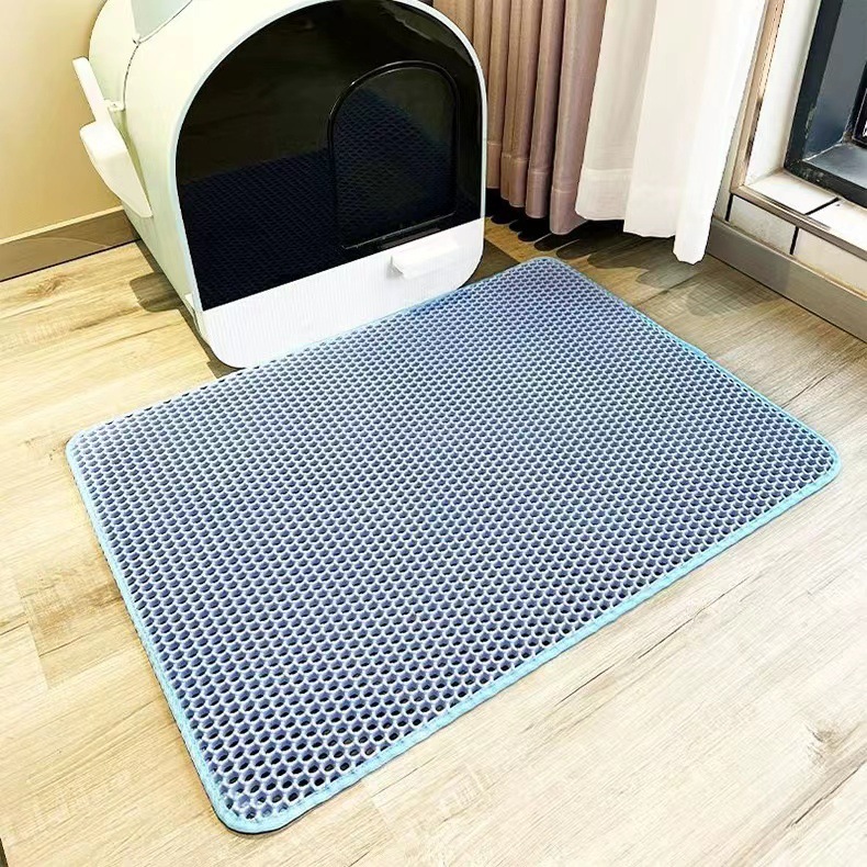 2-PCS Blue Double Layer Cat Litter Mat Honeycomb Design Waterproof EVA Trapping Mat for Litter Box Tracking Control 40x50cm Easy Clean Australian Pet Supplies - Image 1