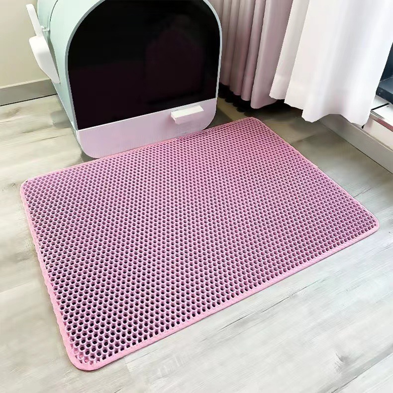 2-PCS Pink Double Layer Cat Litter Mat Honeycomb Design Waterproof EVA Trapping Mat for Litter Box Tracking Control 40x50cm Easy Clean Australian Pet Supplies - Image 1
