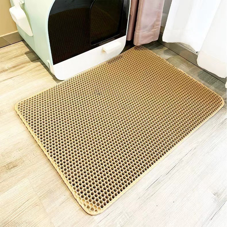 2-PCS Beige Double Layer Cat Litter Mat Honeycomb Design Waterproof EVA Trapping Mat for Litter Box Tracking Control 40x50cm Easy Clean Australian Pet Supplies - Image 1