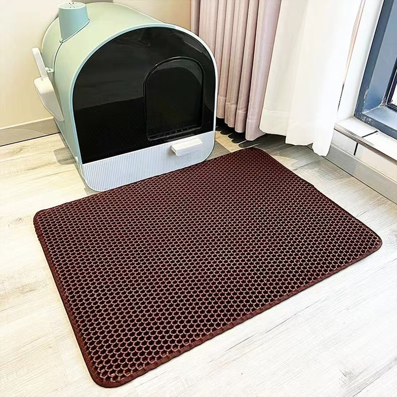 2-PCS Brown Double Layer Cat Litter Mat Honeycomb Design Waterproof EVA Trapping Mat for Litter Box Tracking Control 40x50cm Easy Clean Australian Pet Supplies - Image 1