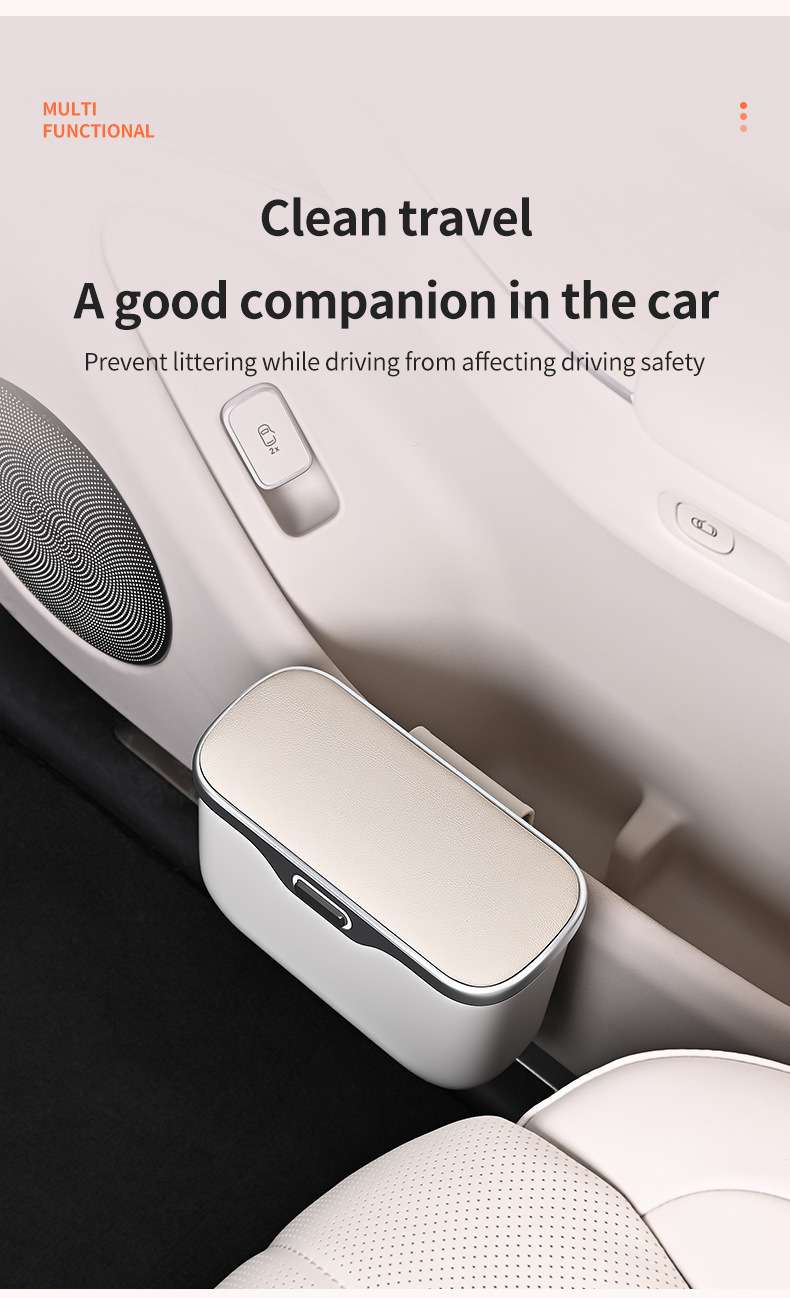 Car Trash Can Hanging Rubbish Bin with Lid Waterproof Leather Vehicle Organiser Storage Box for Door Seat Back Console Orange - Image 6