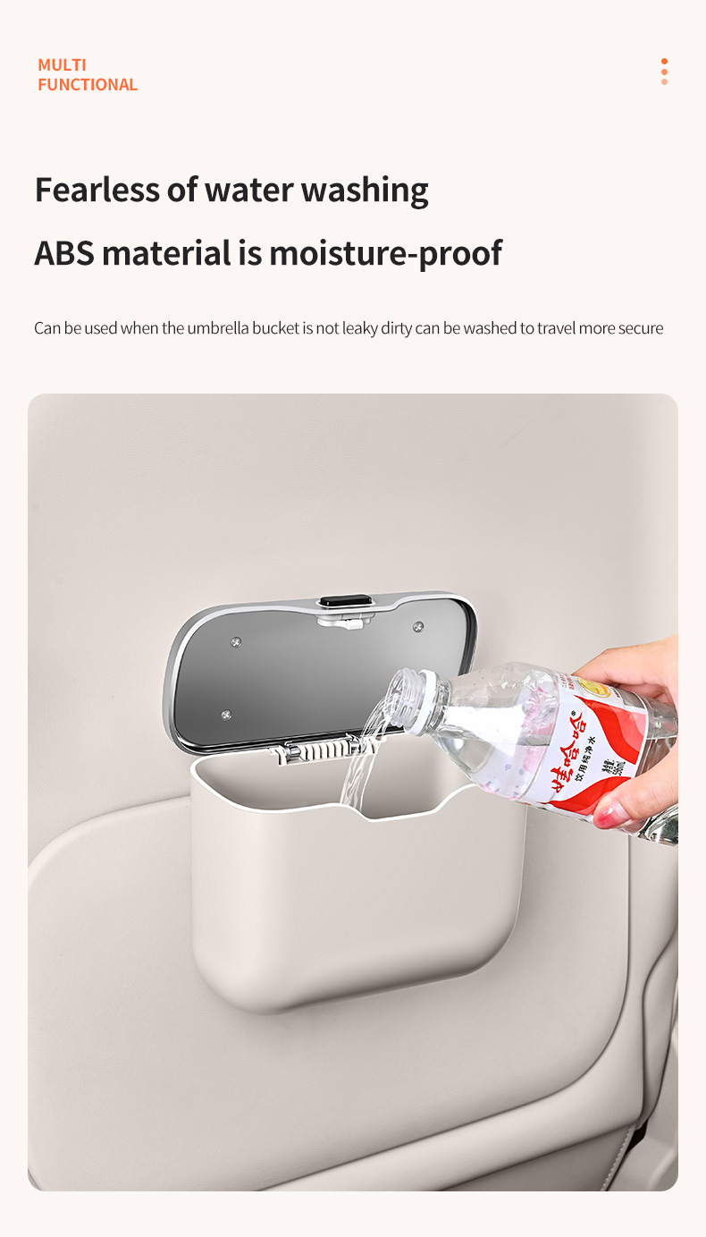 Car Trash Can Hanging Rubbish Bin with Lid Waterproof Leather Vehicle Organiser Storage Box for Door Seat Back Console Grey - Image 7