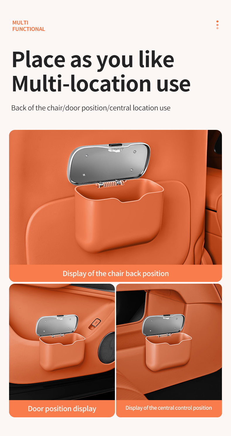 Car Trash Can Hanging Rubbish Bin with Lid Waterproof Leather Vehicle Organiser Storage Box for Door Seat Back Console Purple - Image 5