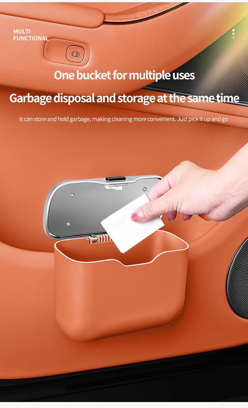 Car Trash Can Hanging Rubbish Bin with Lid Waterproof Leather Vehicle Organiser Storage Box for Door Seat Back Console Pink - Image 8