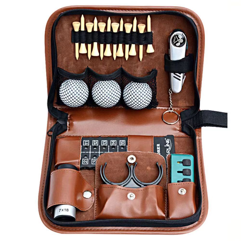 Premium PU Leather Golf Accessory Pouch Portable Zippered Organiser Bag for Tees Balls Scorecard & Tools Waterproof Travel Case Dark Brown - Image 1