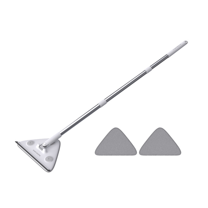 Adjustable Triangle Cleaning Mop 119cm Long Handle Window Squeegee Wall Washer Rotatable Head for Ceilings High Corners Wet Dry Use with 2 Microfibre Pads - Image 1