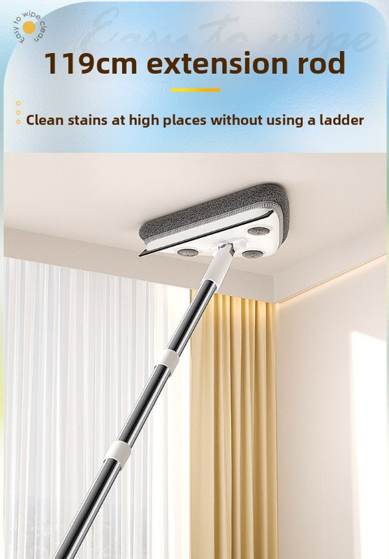 Adjustable Triangle Cleaning Mop 119cm Long Handle Window Squeegee Wall Washer Rotatable Head for Ceilings High Corners Wet Dry Use with 2 Microfibre Pads - Image 8