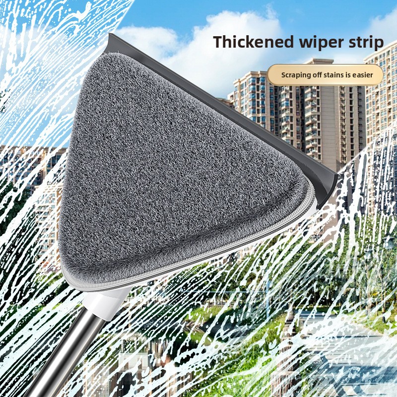 Adjustable Triangle Cleaning Mop 119cm Long Handle Window Squeegee Wall Washer Rotatable Head for Ceilings High Corners Wet Dry Use with 4 Microfibre Pads - Image 2