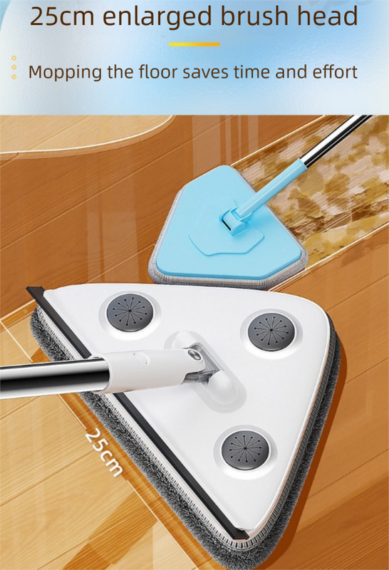 Adjustable Triangle Cleaning Mop 119cm Long Handle Window Squeegee Wall Washer Rotatable Head for Ceilings High Corners Wet Dry Use with 4 Microfibre Pads - Image 6