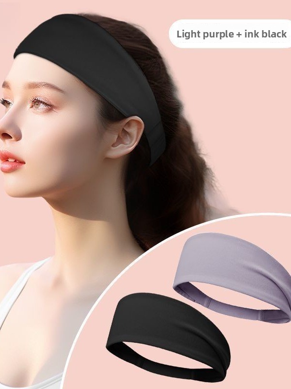 2 Pack Sports Headband with Silicone Sweat Guide Non-Slip Moisture Wicking Hair Band for Running Yoga Gym Fitness Quick Dry Breathable (Black & Purple) - Image 1