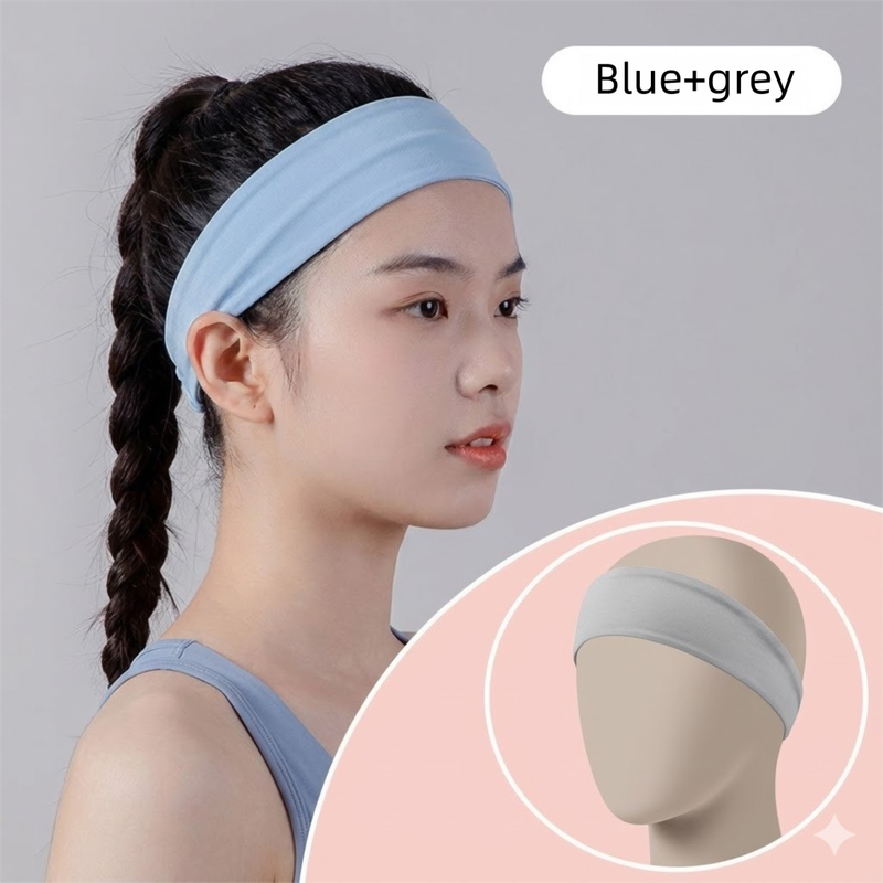 2 Pack Sports Headband with Silicone Sweat Guide Non-Slip Moisture Wicking Hair Band for Running Yoga Gym Fitness Quick Dry Breathable (Blue & Grey) - Image 1