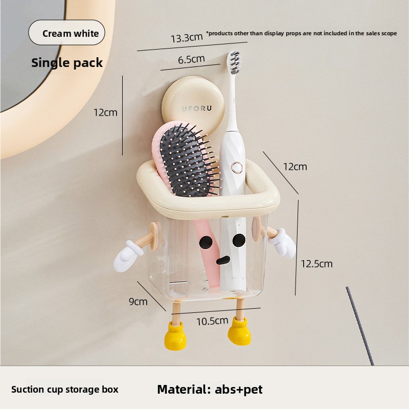 Cute Suction Cup Bathroom Organizer Wall Mounted Toothbrush Holder No Drill Storage Caddy with Drainage Holes for Electric Toothbrush Razor Toothpaste Cream White - Image 1