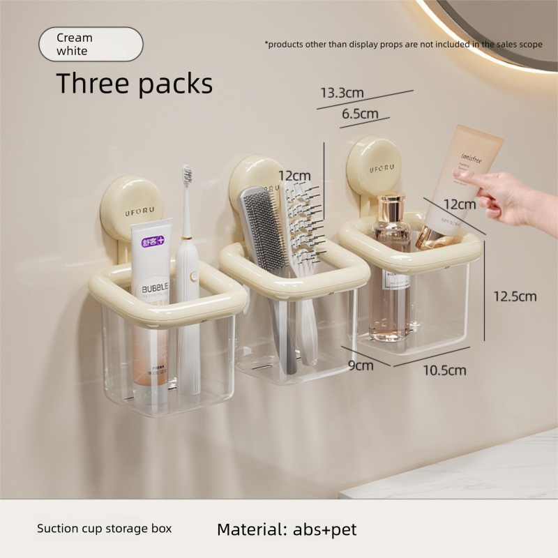 3 PCS Suction Cup Bathroom Organizer Wall Mounted Toothbrush Holder No Drill Storage Caddy with Drainage for Electric Toothbrush Razor Toothpaste Cream White - Image 1