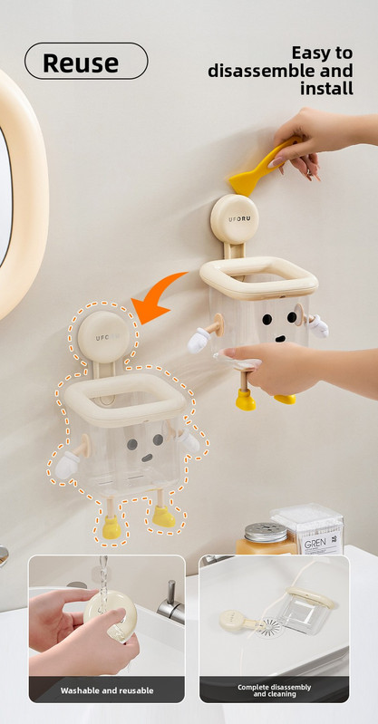 3 Pack Suction Cup Bathroom Organizer Wall Mounted Toothbrush Holder No Drill Storage Caddy with Drainage for Electric Toothbrush Razor Makeup Black & Pink - Image 4