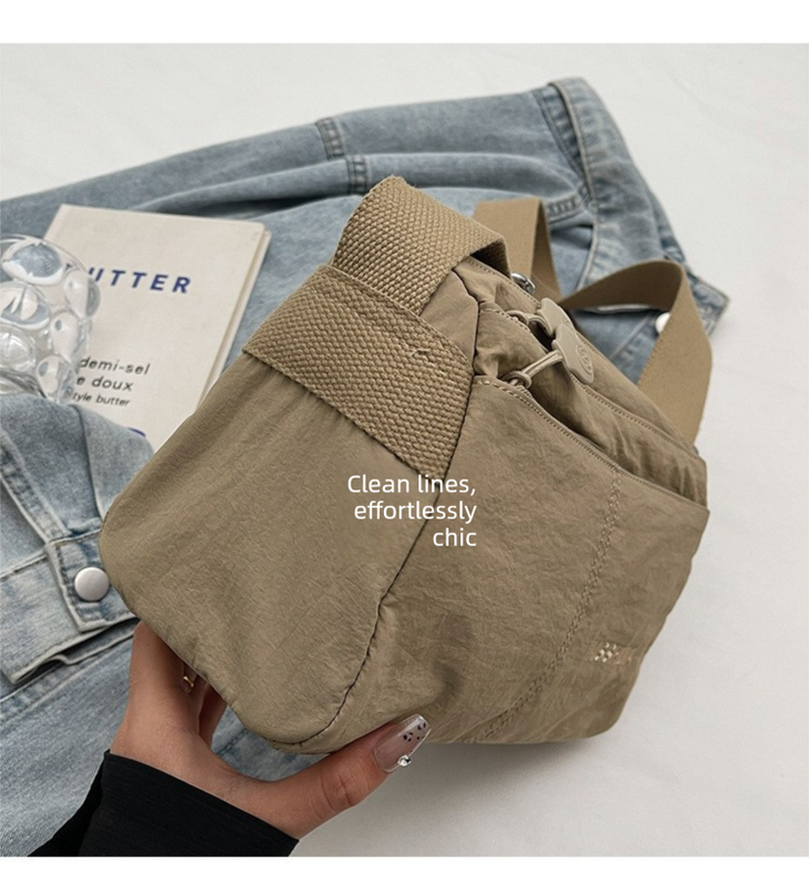 Women's Nylon Crossbody Bag Multi-Pocket Water Resistant Shoulder Messenger Handbag Lightweight Casual Satchel with Adjustable Wide Strap for Travel and Daily Use Khaki - Image 5