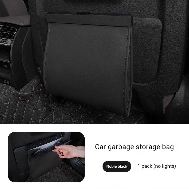Car Trash Bag Hanging Leather Garbage Bin with Magnetic Closure Waterproof Vehicle Back Seat Organiser Leakproof Waste Storage Pocket Noble Black - Image 1