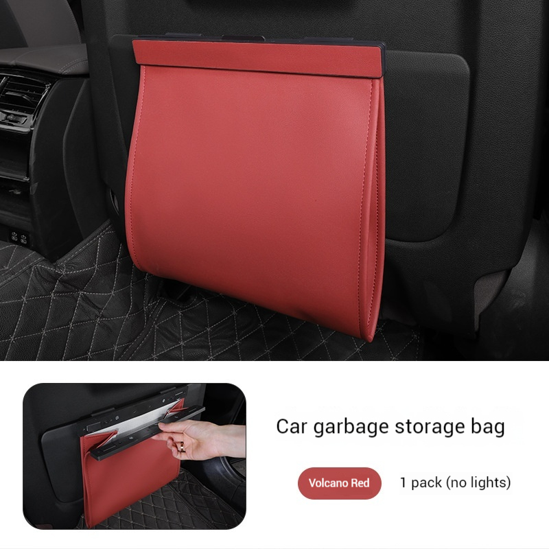 Car Trash Bag Hanging Leather Garbage Bin with Magnetic Closure Waterproof Vehicle Back Seat Organiser Leakproof Waste Storage Pocket Volcano Red - Image 1